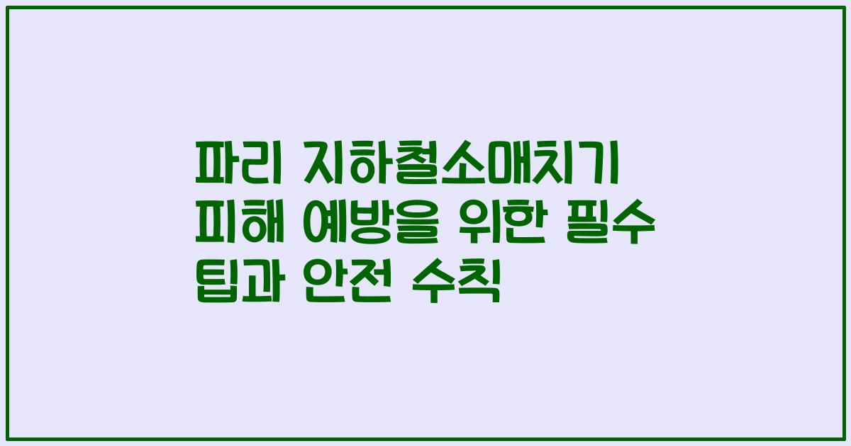 파리 지하철소매치기 피해 예방을 위한 필수 팁과 안전 수칙